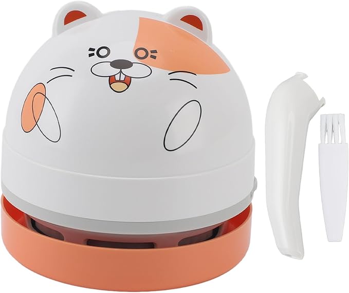 aqxreight Cute Cartoon Desktop Vacuum Desktop Cleaner with Vacuum Nozzle Cleaning Brush Portable Mini Table Dust Cleaner for Cleaning Dust Crumbs Computer Car (Hamster)