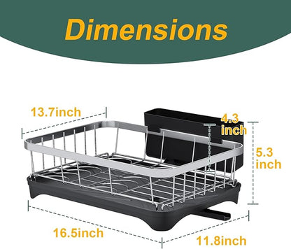 LIYI Dish Rack for Kitchen Counter,Stainless Steel Drying Rack,304 Stainless Steel with Drainage Plate,Large Capacity Utensil Storage System,Intelligent Drainage and Deflector Structure,Black