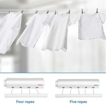 Retractable Clothesline, Clothes Line Retracting Outdoor Wall Mounted Telescopic Clothesline Indoor Outdoor Clothes Line for Laundry Drying (Five Ropes)
