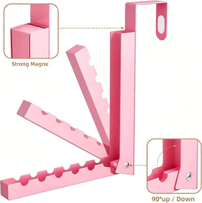 2 Pack Pink Over The Door Hooks, Over The Door Hanger, Folding Over The Door Drying Rack for Laundry,Foldable Over The Door Clothes Hanger,Small Clothes Drying Rack for Dorm Portable