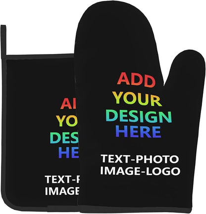 Custom Oven Mitts and Pot Holders Sets Personalized Customized Logo Text Image Kitchen Mitts Hot Pads for Cooking BBQ Baking Grilling
