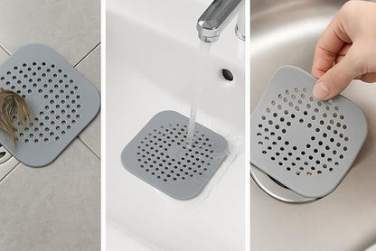 Silicone Drain Protector, Gray Anti-Clog Hair Catcher for Shower and Bathtub, 5.7 Inch Flexible Strainer with Easy Clean Design