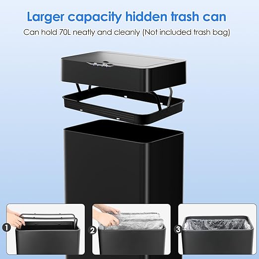 Sensor Trash Can, Touchless Motion Sensor Trash Bin, Smart Automatic Garbage Can with Soft-Close Lid, Bag Retainer Ring and Display Light,for Kitchen,Living Room Office (Black, 16 Gal)