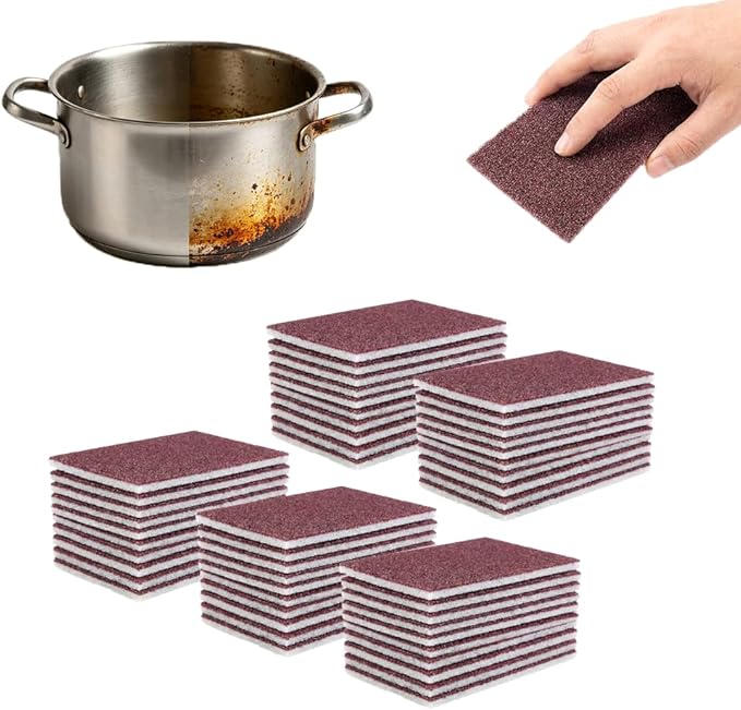 Carborundum Sponge Pads, Heavy Duty Scouring Sponges for Stainless Steel Pans, Reusable Cleaning Scrub Pads, Removes Grease Stains, Kitchen Dish Cleaning Tools (50)
