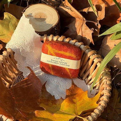 Handmade Felted Soap with Tibetan Yak Milk & Wool Natural Exfoliating Bar for Face & Body, 6 Scents, Includes Bamboo Dish & Travel Pouch (Tea plant)