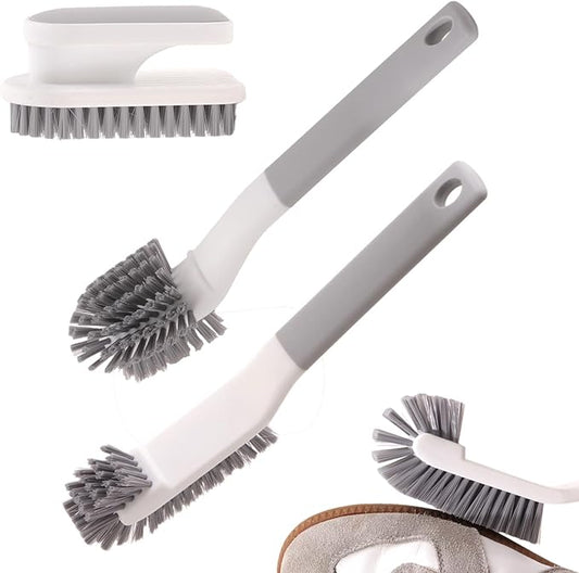 3-Piece Multi-Functional Cleaning Brushes Set - Shoe Brush, Laundry Brush, Scrub Brush for Bathroom, Toilet, Kitchen, Durable Bristles, Comfort Grip Handles