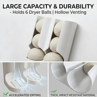 Magnetic Dryer Ball Holder for Laundry Room Organization - Space-Saving Wool Dryer Ball Storage Rack, Strong Magnet Mounts to Washer & Dryer, Holds 6+ Standard Balls, Two Ways to Use,Minimalist Design