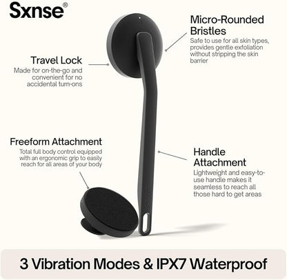 Aura Body Clean Pro⁺ - Silicone Electric Body Scrubber for Acne, Ingrown Hair & KP - IPX7 Waterproof, Rechargeable Exfoliating Shower Brush with Handle. Freeform Grip, & 7000+ Sonic Vibration - Jet