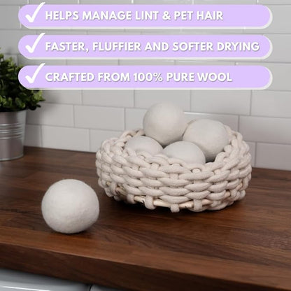 Lavender Scented Wool Dryer Balls – 6 XL Pack – Natural Fabric Softener, Reusable, Reduces Static, Reduces Wrinkles & Shortens Drying Time, Made W/Essential Oil, 100% Pure Wool