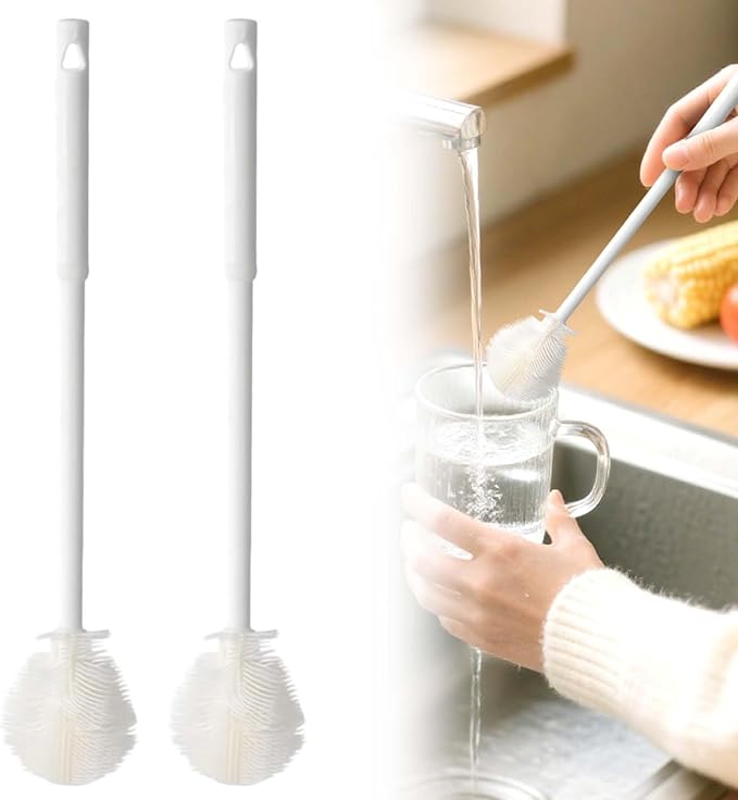 360° Flexible Silicone Bottle Brush with Long Handle, 2025 New Bottle Cleaning Brush, Deep Cleaning Brush for Narrow Neck Bottles, Water Bottles, Baby Bottles, Flasks Soft Bottle Brush (2PC)