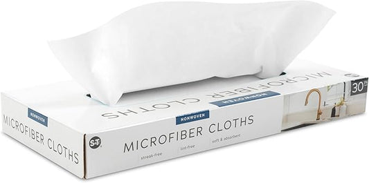 S&T INC. 30 Pack Reusable Paper Towels with Box, Non Woven Towels for Home, Microfiber Towels for Cars, Cleaning Rags, White, 12 Inches x 12 Inches, 30 Count