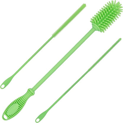 Kitchiny Silicone Bottle Brush with 2 Straw Cleaners - 12.5” Water Bottle Cleaner Brush for Yeti, Hydro Flask, Owala, Stanley, Baby Bottles, Glassware, Vases & Narrow Neck Containers - Green