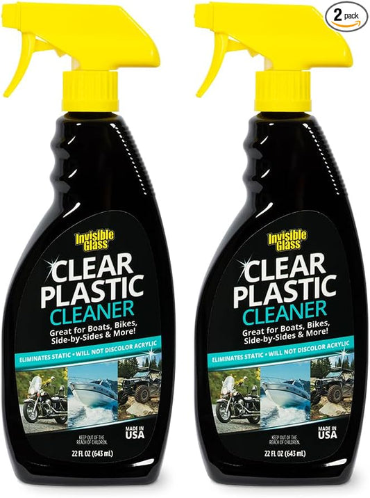 Invisible Glass 92084-2PK Clear Plastic Cleaner for Cars, Motorcycles, RVs, Boats, Helmet Visors, Golf Carts, Acrylic and Vinyl Windows, Streak-Free, Haze-Free, Removes Static, 22 Fl Oz, Pack of 2