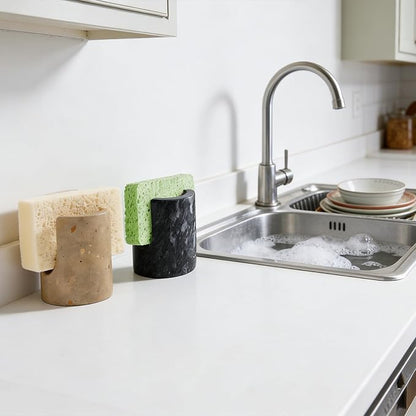 Marble Sponge Holder for Kitchen Sink Rustic Farmhouse Decor,Dish Sponge Holder Kitchen Sink Sponge Caddy (Dark Camel)