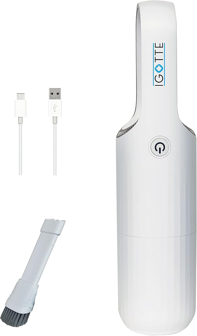 Portable Hand Vacuum Cleaner Handheld Cordless Cleaner for Pet Hair Dirt Home Dust, Car Interior, Lightweight, Easy to Use, Compact Design Battery Rechargeable with USB-C Cable (White Color)