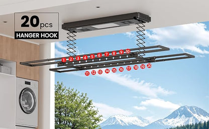 Ceiling Mounted Clothes Electric Ceiling Drying Rack 110V-120V, Ceiling Clothesline with Built-in Timer Heater,withDrying/Remote and Light 24W for Laundry/Indoors/Garage