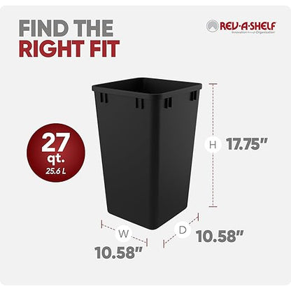 Rev-A-Shelf 27 qt Polymer Replacement Waste Container for Rev-A-Shelf Pullouts, Kitchen Cabinet Trash Can Recycle Bin, RV-1024-18-2, Black (2-Pack)