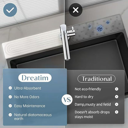 Premium Diatomite Stone Drying Mat for Kitchen Counter - Faucet Mat for Kitchen Sink, Sink Protector & Splash Guard, Quick-Dry Kitchen Sink Mat,Super Absorbent (White, 15.8"x4")
