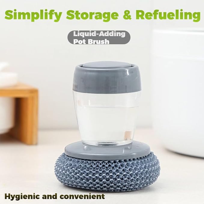 Comfort Grip Soap Dispensing Kitchen Scrub with 1/4/7 Cleaning Balls, Soap Dispensing Dish Brush Without Soap, Replaceable Cleaning Brush, for Cleaning Dishes, Pots, Pans & Sinks (1+7PcsBalls)