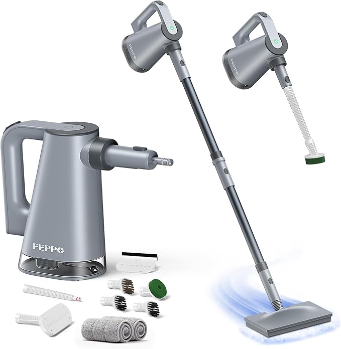 FEPPO Steam Mop & Detachable Handheld Steam Cleaner for Home and Floor Cleaning (Grey)