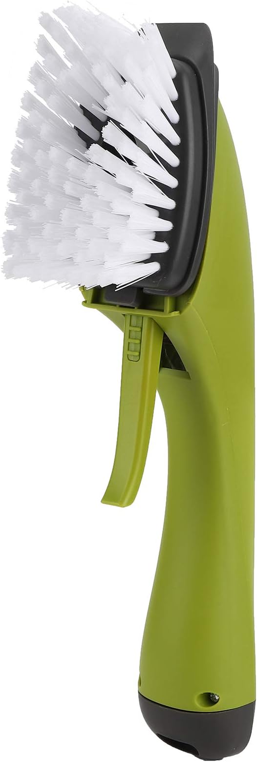 Zerodis Brushes Long Handle Scrub Brush Soap Dispening Tool Suitable for Sinks Countertops Grout Lines Pan Dish Washing Pot Brush with Pot (Green)