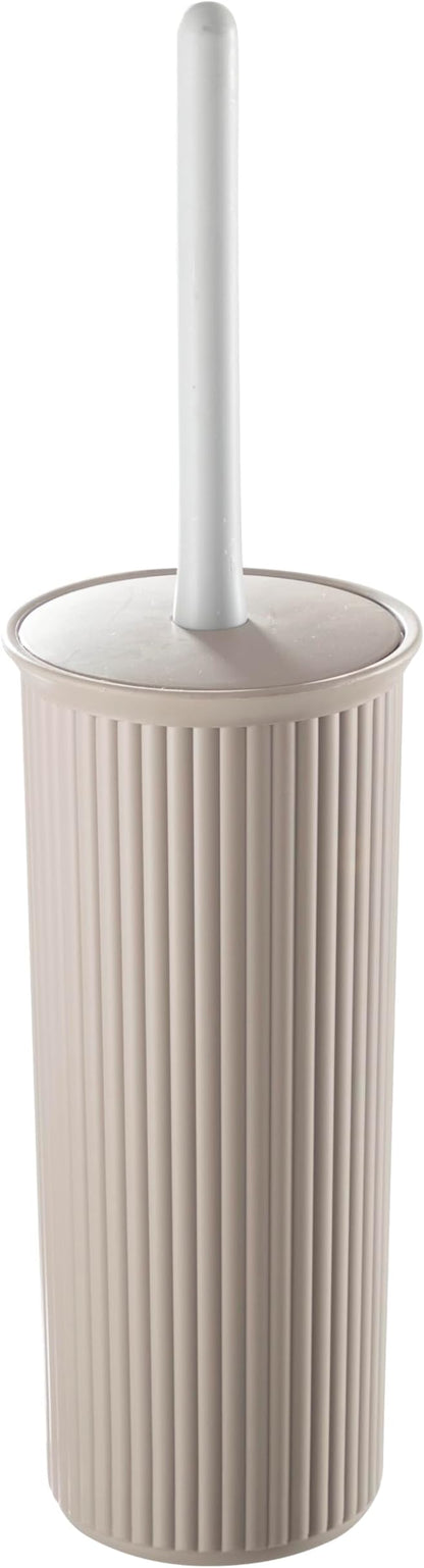 Superio Ribbed Collection - Decorative Plastic Toilet Bowl Brush and Holder Set, Taupe (1 Pack) Cleaner Scrubber for Bathroom