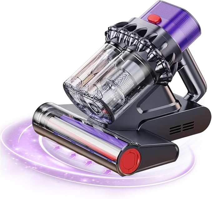 RAINPOT Saker Powerful UV Bed Vacuum Cleaner, 5-Cyclone Cordless Vacuum with Digital Display, 14kPa Strong Suction HEPA Filter, Portable Hand Vac for Mattress Carpet Pet Hair