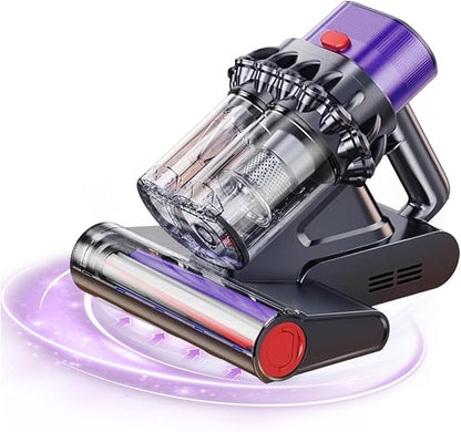 RAINPOT Saker Powerful UV Bed Vacuum Cleaner, 5-Cyclone Cordless Vacuum with Digital Display, 14kPa Strong Suction HEPA Filter, Portable Hand Vac for Mattress Carpet Pet Hair