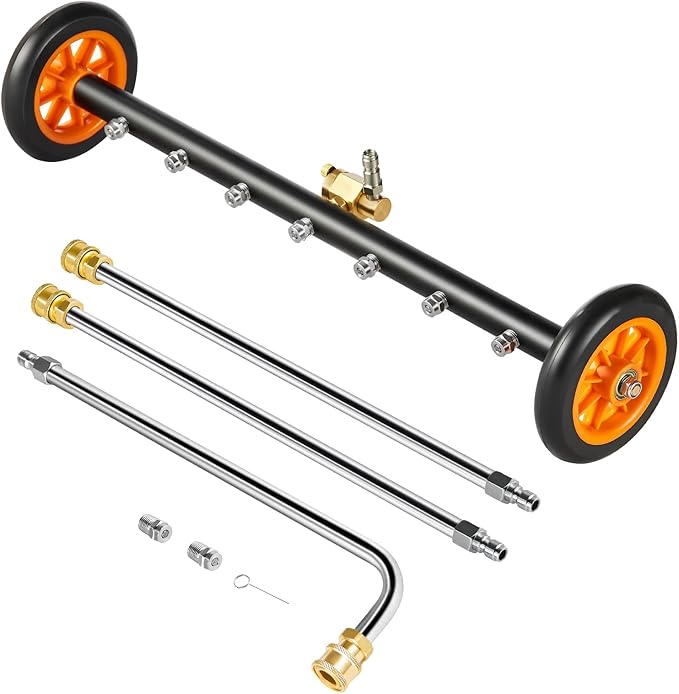 VEVOR 24 Inch Pressure Washer Undercarriage Cleaner, 4000 PSI Stainless Steel Cleaner with Angle Adjustment and 7 Nozzles, with 2 Extended Wands for Driveway, Patio, Deck