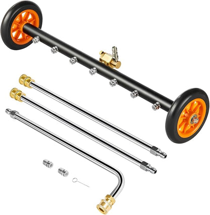 VEVOR 24 Inch Pressure Washer Undercarriage Cleaner, 4000 PSI Stainless Steel Cleaner with Angle Adjustment and 7 Nozzles, with 2 Extended Wands for Driveway, Patio, Deck
