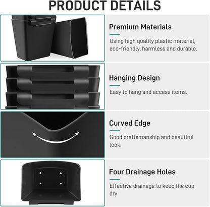 5 Pack Hanging Cup Holders, Multipurpose Rolling Cart Accessories Utility Cart Accessories For Art Craft Supplies, Space Saving Hanging Storage Basket Pencil Holder Makeup Organizers (Black)