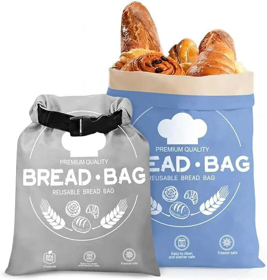 2 Pack Beeswax Bread Bags for Homemade, Reusable Bread Bag for Sourdough, XL-Reusable Waxed Linen Food Storage Bag to Keep Sourdough Fresh, Freezer-Safe, Eco-Friendly (Blue&Grey)