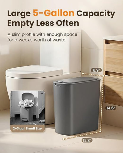 Cesun 5 Gallon Automatic Bathroom Trash Can, Touchless Motion Sensor Garbage Can with Lid, Smart Plastic Slim Wastebasket for Bathroom, Office, rv, Bedroom, Living Room, Grey