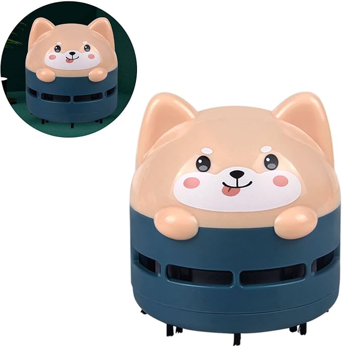 Mini Desktop Vacuum Cleaner, Cute Cartoon Desk Cleaner Strong Adsorption Table Vacuum with Detritus Bin for Cleaning Crumbs Dust (Blue)