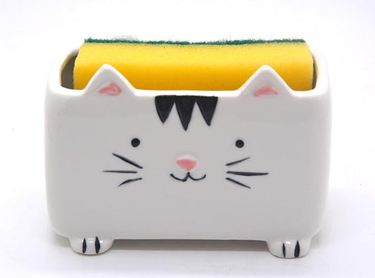 Cat Sponge Holder Ceramic Cat Soap Holder Cute Cat Decor Kitchen Accessories Cat Home Decor Ceramic Kitchen Sponge Holder Cat Gifts Ideal Gifts for Women Birthdays Valentines Day Gifts