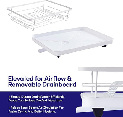 Dish Drying Rack 3 Piece Dish Drainer with Drainboard Set for Kitchen Counter ✅– Dish Rack with Removable Utensil Holder & Swivel Spout for Countertop ✅– DishRack for Plates, Cups & More, White
