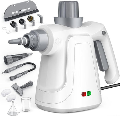 15.2OZ Steam Cleaner, Hands-free Steamer for Deep Cleaning with 14PCS Accessories & Safety Lock, Chemical-Free Handheld Steam Cleaner for Home, Car, Furniture, Grease, Grout, Floor (White)