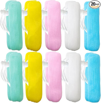 GXXMEI 20PCS Exfoliating Mesh Soap Pouch Mesh Soap Saver Bag Bubble Foam Net for Body Facial Cleaning Tool, 5 Colors