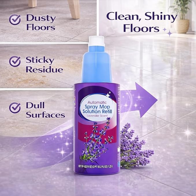 Auto Spray Mop Floor Cleaning Solution Refill 42 fl oz Lavender Scent, Multi Surface Floor Cleaner Refill for Spray Mops, Ready to Use Liquid, 1 Count