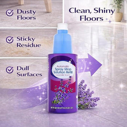 Auto Spray Mop Floor Cleaning Solution Refill 42 fl oz Lavender Scent, Multi Surface Floor Cleaner Refill for Spray Mops, Ready to Use Liquid, 1 Count