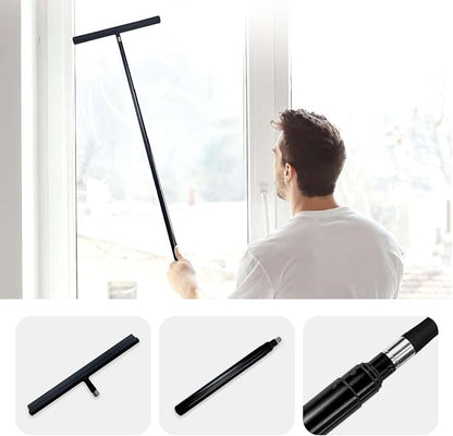 Telescopic Black Shower Squeegee for Glass Doors, Tile Shower Walls, and Bathroom - 13.19x43.13 Inch - Includes Suction Hook, Ideal Squeegee for Shower Glass
