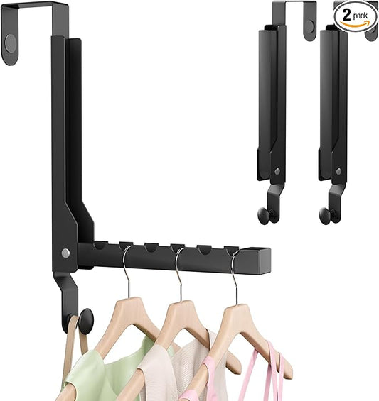2 Pack Heavy Duty Over The Door Hooks, Over The Door Clothes Hanger, Over The Door Hanger, Foldable Over The Door Drying Rack for Laundry, Over Door Hook for Hanging Clothes,Rust-Resistant,Black