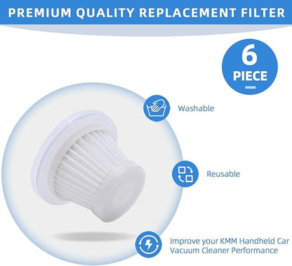 6-Pack LT-117C HEPA Filter Replacement: ONLY for KMM LT-117C Handheld Car Vacuum Cleaner (Blue Body)