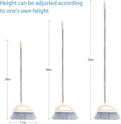 Angle Broom for Hardwood Floors - Soft Bristled Indoor & Kitchen Broom (Light Pink)