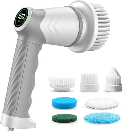DAESUNG Electric Spin Scrubber, New Electric Bathroom Brush with 6 Replaceable Heads, Power Scrubber with LED Display, Electric Scrubbers for Cleaning Shower, Tile, Grout, Sink