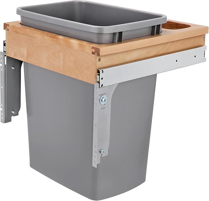 Rev-A-Shelf Top Mount Single Pullout Under Cabinet 35 Quart Kitchen Trash Can w/Storage & Reduced Depth, 150 Pound Rated Full-Extension Slides, 4WCTM-1816DM-1