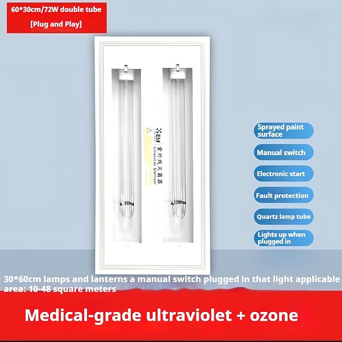 UV Light with Ozone,Wireless Remote Control & 3 Timer SettingsUV Lamp with 2 Quartz Tubes for 360° Coverage,Home Office Restaurant Hotel-Use When Unoccupied (US-007172W-Q)