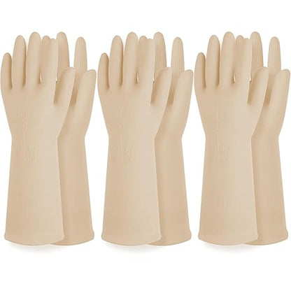 DABOGOSA Reusable Waterproof Household Dishwashing Cleaning Rubber Gloves, Non-Slip Kitchen Glove (Ivory, Small (Pack of 3))