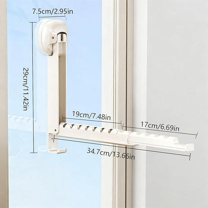 Foldable Clothes Drying Rack, Wall Mounted Drying Rack with Suction Cup, Retractable, Portable Over The Door Hooks Hanger for Laundry Bathroom RV Balcony. (White)