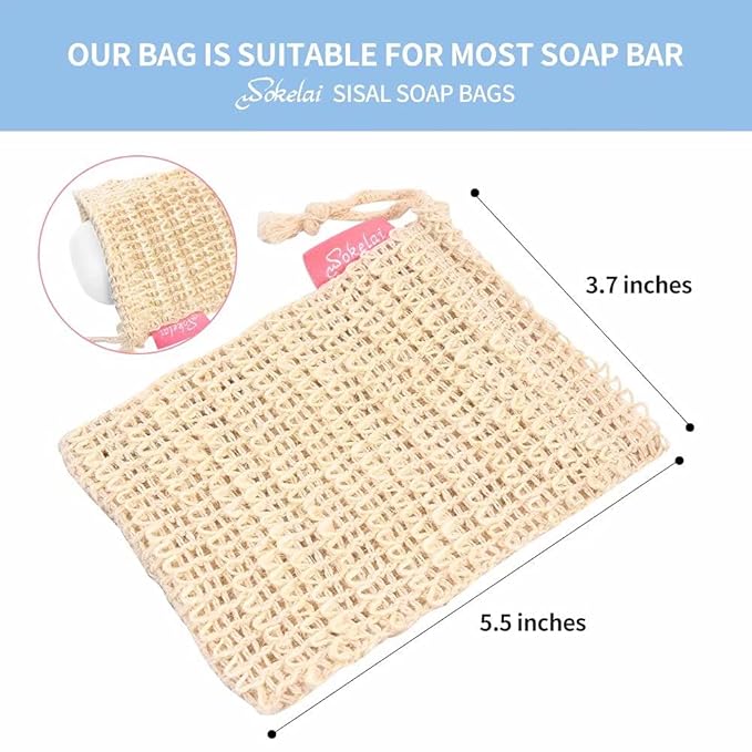 Bar Soap Saver Bags 6 Pieces, Shampoo & Conditioner Bar Holder for Preserve Soap Bars, Natural Sisal Soap Pouch for Exfoliating Body Scrubber, Travel Mesh Soap Pocket Soap Sack Use in Shower Bath